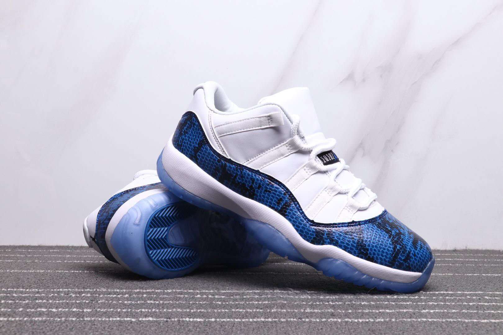 2019 Men Jordan 11 Low White Blue SnakeSkin Shoes